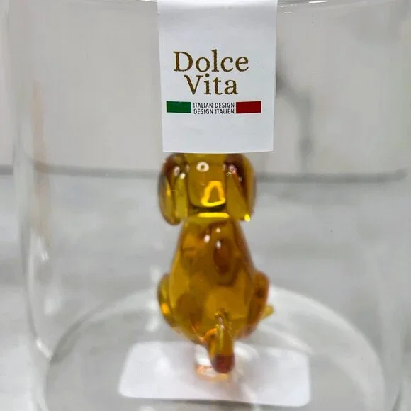 2 Dolce Vita Floating Dog Glass Tumbler Drinking Glasses Set - Picture 5 of 6